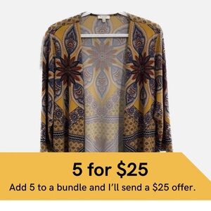 Laura Petites boho print open front cardigan.
CLEARANCE bundle sale 5 for $25